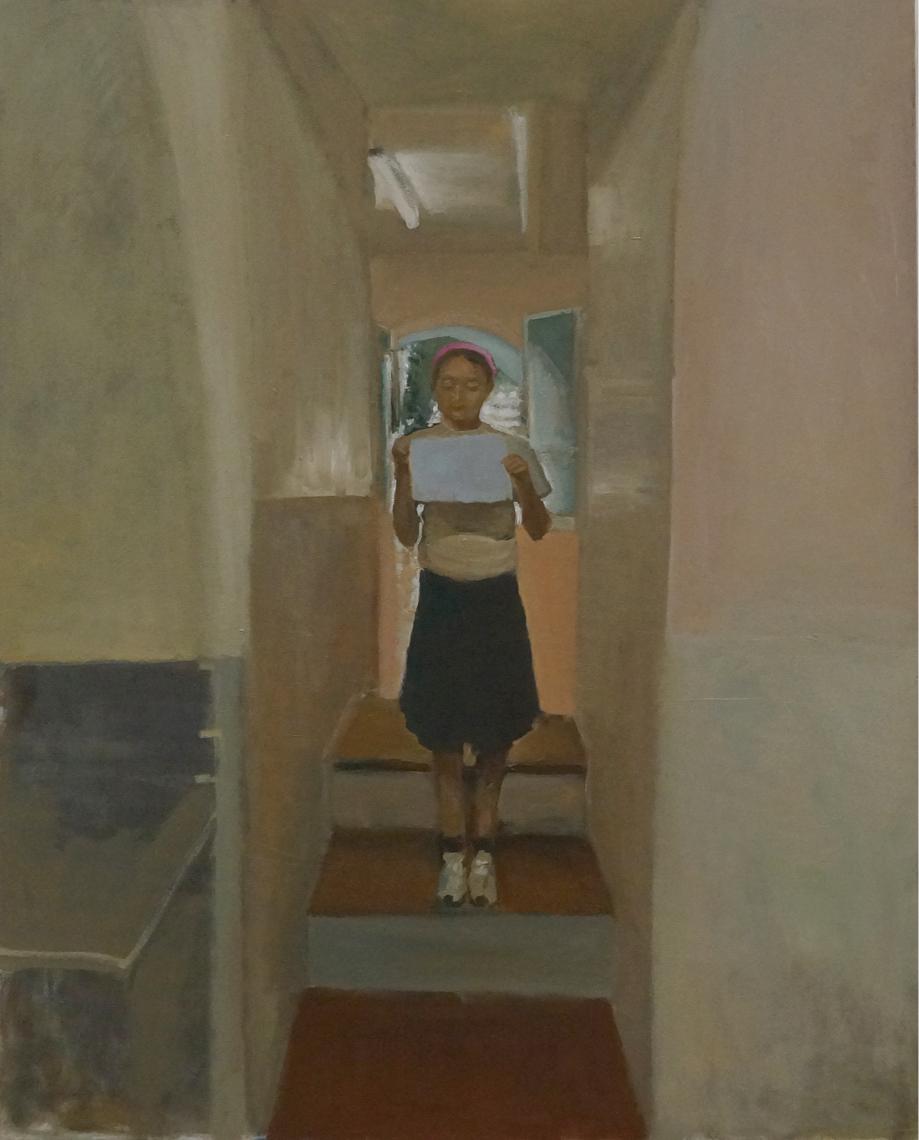 On the stairs_olio su tela_80x100cm_2024