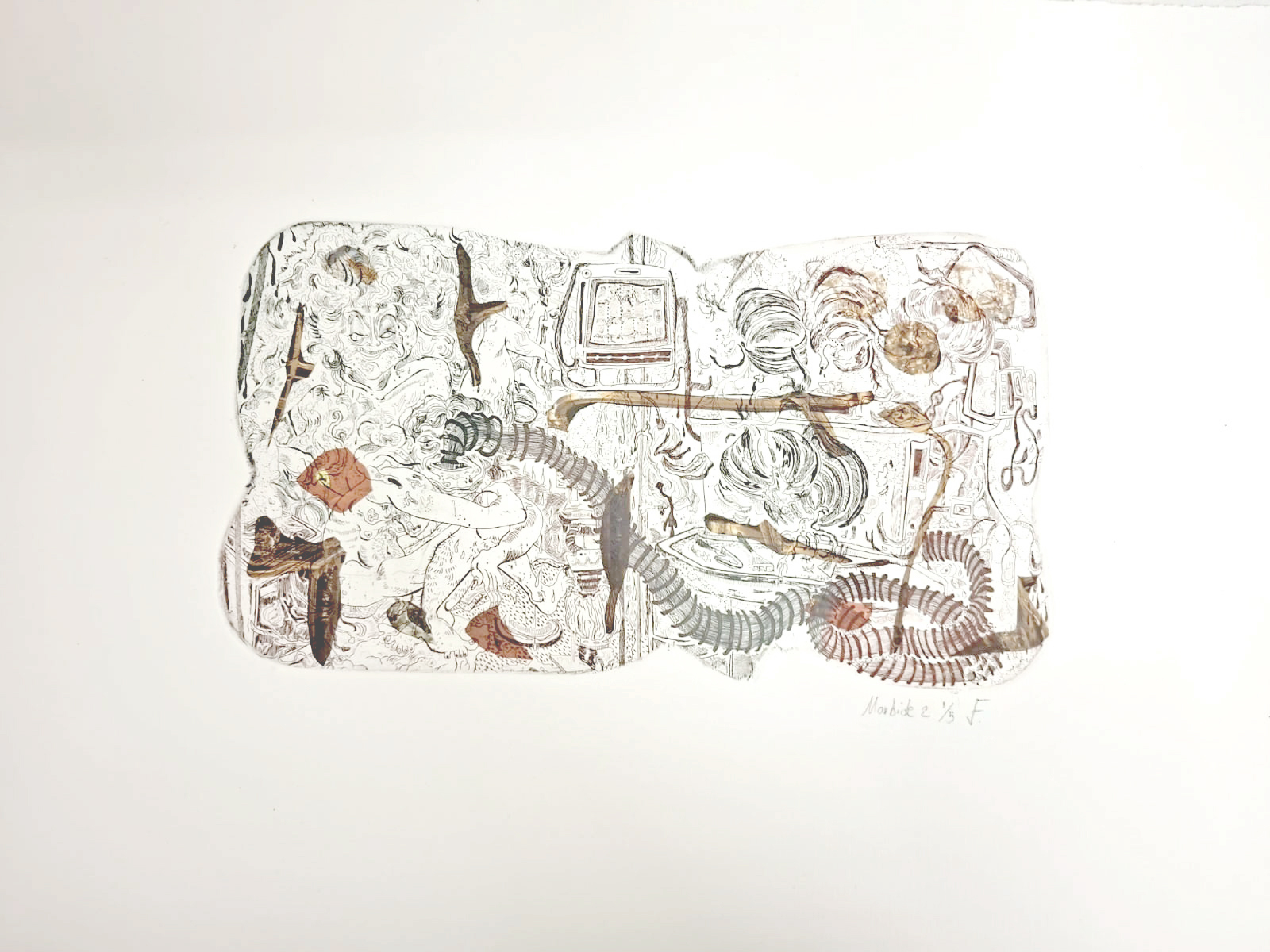 Flora Villaumie, Morbide 2. Images gluant, repoussant et précieux, acquaforte e chine-collé, lastra 15×25 cm, carta 35×55 cm, 1 di 5, 2025