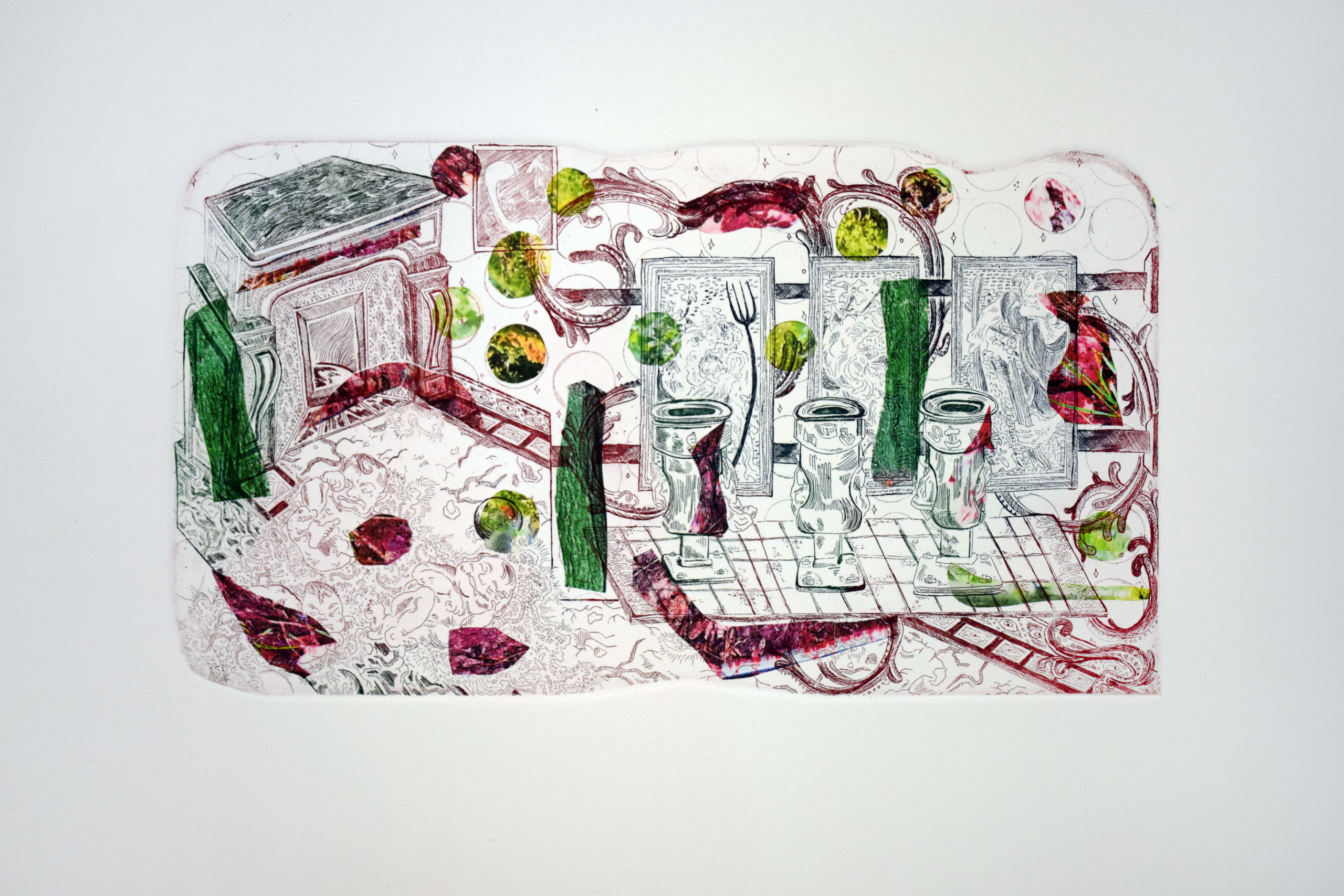 Flora Villaumie, Morbide 4. Images gluant, repoussant et précieux, acquaforte e chine-collé, lastra 15 × 25 cm, carta 35 × 55 cm, 1 di 5, 2025