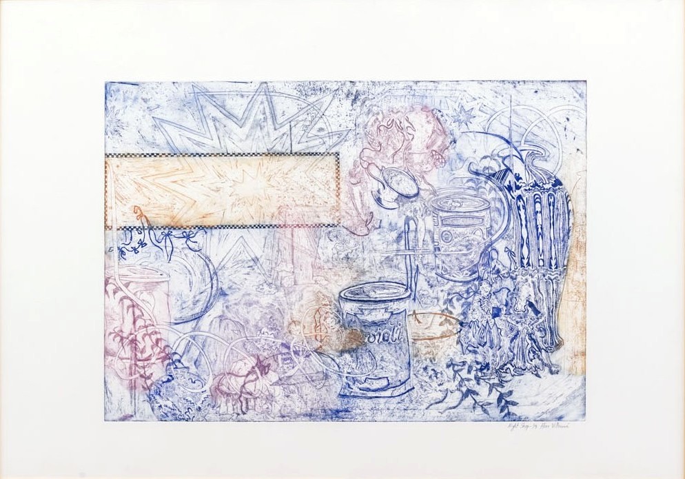 Flora Villaumie, Night Shop. Magasin de nuit aux articles divers et variés, acquaforte, lastra 50 x 70cm, carta 76 x 96cm, 2 di 5, 2024